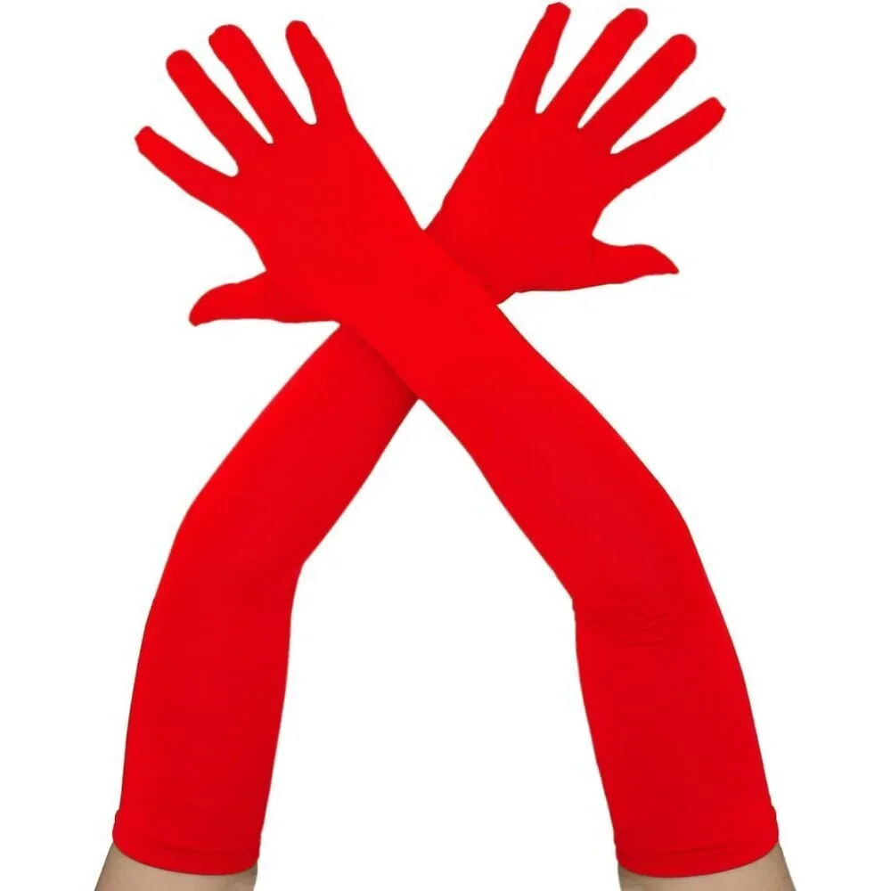 Women's Classic Satin Red Above Elbow Gloves Stretchy Soft Cosplay Costume